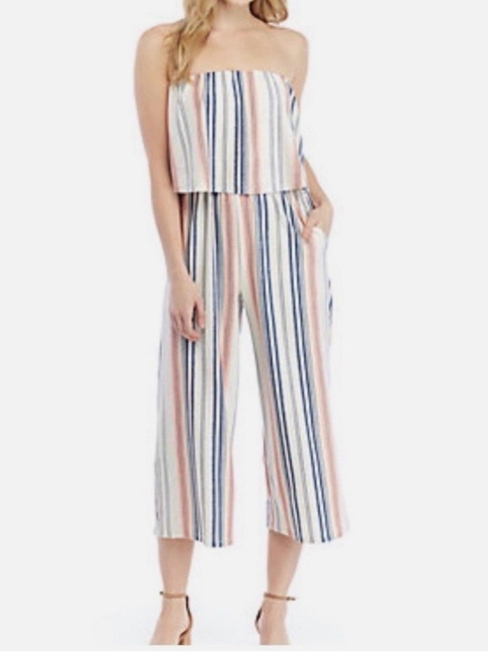 BeBop Pink Multi Striped Off-Shoulder Wide-Leg Jumpsuit